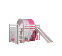 Lit de jeu Vipack Pino incl. toboggan, surface de couchage 90x200 cm avec set textile rideau et tunnel "Princes
