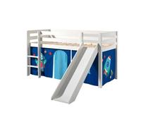 Vipack lit de jeu Pino incl. toboggan, surface de couchage 90x200 cm avec set textile rideau "Astro