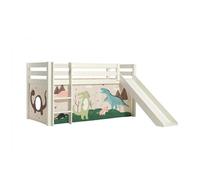 PINO Lit mezzanine avec toboggan + Rideau pour lit en 4 parties Dino