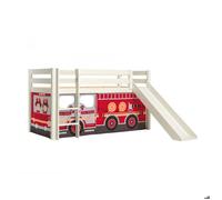 PINO Lit mezzanine avec toboggan + Rideau pour lit en 4 parties Pompiers