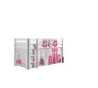 PINO Lit sureleve 90x200cm avec sommier Blanc +Rideau de lit Princess + 3 pochettes