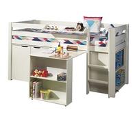 Vipack Lit de jeu Pino – lit en pin massif avec bureau, étagère et commode MDF laqué blanc