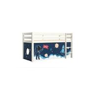 Vipack Lit surélevé Pino décor astronaute pin massif 90x200 cm sommier blanc