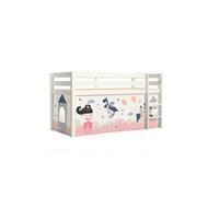 Vipack Lit surélevé Pino 90x200 pin massif sommier inclus Blanc/Magique rose