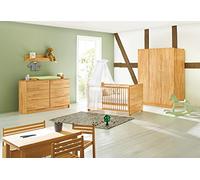 Pinolino 102174 x G 3 pièces, lit bébé, commode avec table à langer extra large et grande armoire en hêtre massif, huilé, 140 x 70 cm