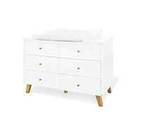 Pinolino Commode à Langer 'Pan' Extra Large,laquée Blanc en chêne Massif, L 140 x P 78 x H 101 cm, Matelas à Langer Amovible, Matelas à Langer au Choix à Gauche, au Milieu ou à Droite