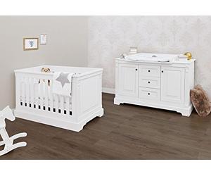 Pinolino Emilia Ensemble 2 pièces pour chambre d'enfant avec lit d'enfant et commode à langer extra-large en MDF Blanc mat