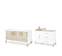 Ensemble de chambre pour enfants Pinolino "Lumi", extra-large, 2 pièces.Reproduction : uni, blanc et chêne avec structure en bois massif