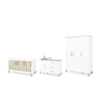 Ensemble de chambre pour enfants Pinolino "Lumi", extra-large, 3 pièces.Reproduction : uni, blanc et chêne avec structure en bois massif