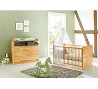 Pinolino Set Large, 2 pièces Natura, Lit enfant (140 x 70 cm) et largeur une commode avec table à langer, hêtre massif, huilé (Réf. 09 21 74 B)