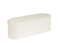 PINPLUS Coffre Banc Pliable, Pouf de Rangement avec Assise Rembourrée en Bouclé, Tabouret Repose-Pieds Banquette pour Salon Chambre, Entrée, 110x38x38cm, Blanc