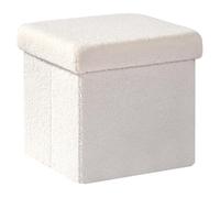 PINPLUS Pouf Carré de Rangement Pliable en Tissu Bouclé, Tabouret Compact Rembourré, Repose-Pieds pour Salon, Chambre et Couloir, 32x32x32cm, Blanc