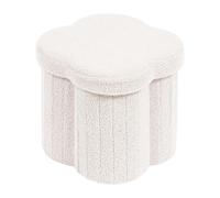PINPLUS Pouf de Rangement Pliable en Tissu Bouclé, Tabouret Fleur avec Rangement, Siège Pratique pour Coiffeuse, Salon et Chambre, 32x32x32cm, Blanc