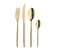 Pinti Olivia Gold – Lot de 24 couverts en acier inoxydable 18/10, finition dorée – Service pour 6 personnes – fourchette, couteau, cuillère et petite cuillère – Design élégant pour des tables cultes