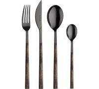 Pinti Sushi Anniversary Black&Wenge – Lot de 24 couverts en acier inoxydable noir avec manches effet bois | Service complet pour 6 personnes (fourchette, couteau, cuillère et petite cuillère)