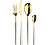 Pinti Sushi Anniversary Gold&White – Lot de 24 couverts en acier inoxydable doré avec manches noirs | Service complet pour 6 personnes (fourchette, couteau, cuillère et petite cuillère)