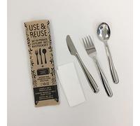 Pintinox Lot de 100 paquets fourchette, couteau et cuillère Use&Reuse avec serviette, acier inoxydable sans nickel, alternative au plastique jetable