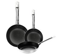 Pintinox Lot de 3 poêles basses en aluminium série Alu Easy, avec manche tubulaire en acier, intérieur anti-adhésif, 3 couches, diamètre 20 - 24 - 28 cm