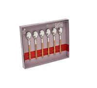 Pintinox Lot de 6 cuillères à moka en acier inoxydable sans nickel avec poignées effet bois Couleur teck Dimensions : 11,5 cm