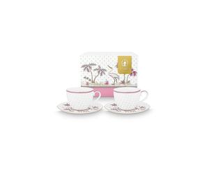 PIP STUDIO Tasse à cappuccino avec soucoupe, lot de 2, 120 ml JOLIE DOTS Or/Rose blanc