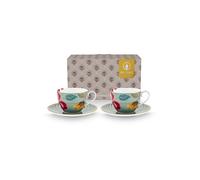 PIP STUDIO Tasse à cappuccino avec soucoupe, lot de 2, 280 ml BLOOMING TALES Fantasy Blue bleu clair