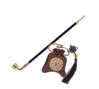 Pipe à Tabac en Laiton de Style Ancien Longue Pipe à Fumer Artisanale avec Pot en cuivre Cadeaux pour Hommes avec Pendentif et Pochette en Tissu(45CM)