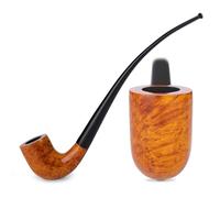 Pipe à tabac longue 26 cm en bois de bruyère marron clair - Pour filtre 9 mm - Pochette en velours incluse - Usage tabac uniquement