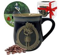 Piper Festival Scotland Tasse chaude en grès gaufré 500 ml : larges tasses à café, thé, chocolat chaud | Coffret cadeau de Noël et Nouvel An | Artisanat du patrimoine écossais (bleu)