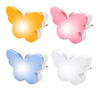 Pipihome Veilleuse Enfant LED, Lot de 4 Lampe Nuit avec Capteur de Lumière Automatique Plug and Play Veilleuse pour Chambre, Couloir, Escalier, Garage, Kawaii Deco Cadeau (Papillon)