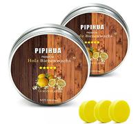 PIPIHUA Entretien des Meubles en Cire D'Abeille Naturelle Pour L'Entretien du Bois et Des Meubles en Bois, Produit de Polissage Pour Bois et Meubles, 2 X 100 g Avec 3 Éponges (Citron)