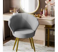 PIPIPOXER Fauteuil Velours Scandinave, Fauteuil Coquillage,Fauteuil design Pour Coiffeuse,Salon,Pieds en Or,64x40x80 cm,Gris