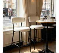 PIPIPOXER Lot 2 Tabouret de bar Tissue Teddy Blanc Cadre Housse Déhoussable Tabourets Hauts pour Îlot Cuisine Bistro Moderne