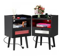PIPIPOXER Lot de 2 Table de chevet,Table de nuit avec prise et USB,Chevet LED Avec tiroir et niche,40×30x60cm,Noir