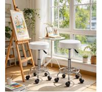 PIPIPOXER lot de 2 Tabouret à roulettes réglable en hauteur rond de dessin pour atelier artiste siège pivotant 360° étanche