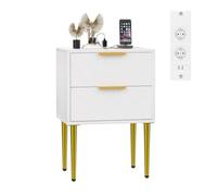 PIPIPOXER Table de chevet 2 tiroirs - Petite chevet Blanc avec Prises et USB - 40x30x56 cm