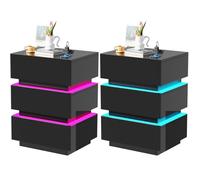 PIPIPOXER Table de chevet 3 tiroirs - Lot de 2 - 2 Prises CA 2 Ports USB - Noir - 45x35x62 cm