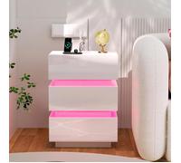 PIPIPOXER Table de chevet avec prise et LED lumières,Table de chevet avec 3 tiroirs,Minimaliste et fonctionnel,45x35x61cm,Blanc