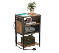 PIPIPOXER Table de Chevet avec Prise, Table de Chevet avec Ports USB et Prises, Table d'appoint Rabattable pour Les Petits espaces/Table d'appoint Fine pour Salon, Chambre à Coucher, Bureau
