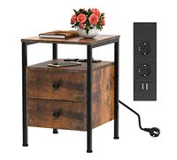 PIPIPOXER Table de Chevet avec Prise, Table de Chevet avec Ports USB et Prises, Table d'appoint Rabattable pour Les Petits espaces/Table d'appoint Fine pour Salon, Chambre à Coucher, Bureau