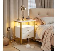 PIPIPOXER Table de chevet avec prises et USB,LED,Étagères et tiroirs de Rangement,40x40x61,Pieds en métal Or
