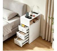 PIPIPOXER Table de chevet étroit blanc station de charge prises et USB,tiroirs silencieux,rangement latéral ouvert, chambre salon