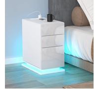 PIPIPOXER Table de Chevet Étroite Blanc 3 Tiroirs Avec Éclairage LED - Avec Prise Électrique et USB - 30x50x62cm