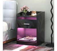 PIPIPOXER Table de Chevet LED avec 1 Tiroirs, Table de Nuit Blanche Haute Brillance, 16 Couleurs Lumières LED, 4 Modes de Luminosité pour Chambre à Coucher, 40x35x58cm, Noir