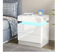 PIPIPOXER Tables de chevet Haute Brillante avec Compartiment caché - table de nuit LED Blanc - 2 tiroirs - 45x35x52 cm