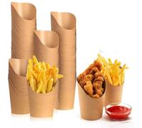 PIQIUQIU 50 gobelets en papier kraft (350 ml) - pour gaufres, frites, pop-corn, brochettes de fruits, cornets à frites, cornets à snacks pour fêtes