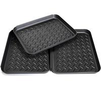 PIQIUQIU Lot de 3 Bac à Chaussures Plastique Porte Chaussures Multi-usages Plateau Égouttoir à Bord Surélevé Empilable 35 x 27 x 3 cm Noir Bac D'égouttement pour Pot de Fleur Gamelle Bottes de Pluie
