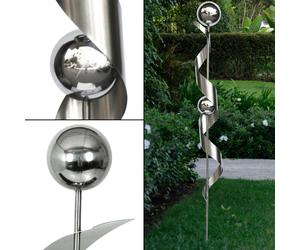 Pique de jardin en acier inoxydable, design en spirale, boule décorative pour parterre, H 140 cm