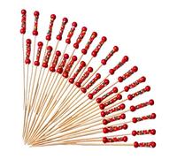 Piques à cocktail - Brochettes de fruits décoratives, 12 x 0,3 x 0,1 cm, décorations élégantes pour charcuterie avec perles en bois et corde, bâtons d'apéritif fantaisie, fournitures de fête pour