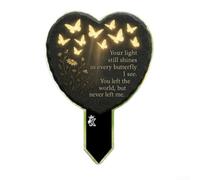 Piquet commémoratif en forme de cœur en forme de papillon, marqueur de tombe en acrylique imperméable avec poème gravé, décoration extérieure florale élégante pour cimetière, pelouse, parterre de