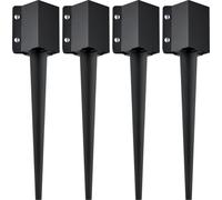 Piquet d'ancrage pour poteau de clôture, lot de 4, diamètre extérieur 24 x 4 x 4 pouces (diamètre intérieur 3,5 x 3,5 pouces), piquet métallique recouvert de poudre noire, pour boîte aux lettres, terr
